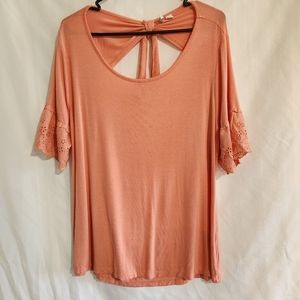 ESTABLISHED 1946 WOMEN'S PEACH FLUTTER SLEEVE ROUND BLOUSE TOP SIZE LARGE